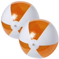 Trendoz 2x stuks opblaasbare strandballen plastic oranje/wit 28 cm -