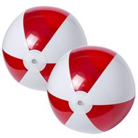 Trendoz 2x stuks opblaasbare strandballen plastic rood/wit 28 cm -
