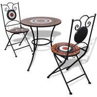 VidaXL Bistrotafel met 2 stoelen 60 cm mozaïek terracotta/wit