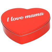 Bellatio Rood I Love Mama hart blik cadeau snoepblik/bewaarblik 18 cm - Moederdag kado - Cadeauverpakking rode hartjes opbergblikken/voorraadblikken