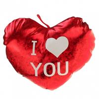 Pluche Glimmend Hart Rood Met Tekst I Love You - Valentijnscadeaus