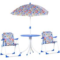 Outsunny 4-delige kinderzitgroep tuintafel 2 klapstoelen parasol 3-5 jaar blauw | Aosom Netherlands