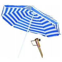 Merkloos Blauw/wit gestreepte strand/camping parasol 165 cm met grondpen/haring -