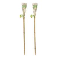 Merkloos Set van 2x stuks citronella tuin fakkels bamboe met groene kaars 76 cm -