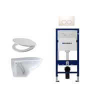 Adema Classico toiletset bestaande uit inbouwreservoir en toiletpot, basic toiletzitting en Delta 21 bedieningsplaat wit