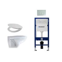 Adema Classico toiletset bestaande uit inbouwreservoir en toiletpot, basic toiletzitting en Delta 50 bedieningsplaat wit SW8445