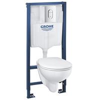 Grohe Bau Ceramic toiletset met Rapid SL inbouwreservoir Bau Ceramic wandcloset met softclose zitting en Arena Cosmopolitan bedieningspaneel, wit