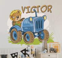 tenstickers Kinderkamer muursticker tractor gepersonaliseerd met naam
