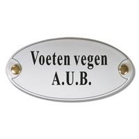 Topemaille Emaille deurbord ovaal Voeten Vegen A.U.B.