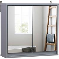 HOMCOM Badkamer spiegelkast hout grijs 48 x 14,5 x 45 cm
