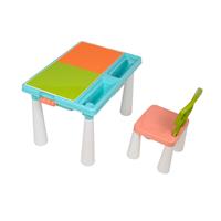 Decopatent Kindertafel met 1 Stoel - Speeltafel met bouwplaat (Voor Lego blokken) en vlakke kant - 2 Vakken - 515 Bouwstenen