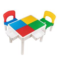 Decopatent Kindertafel met 2 Stoeltjes - Speeltafel met bouwplaat en vlakke kant - 2 Bakjes - Geschikt voor Duplo Bouwstenen