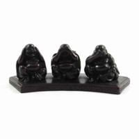 Spiru Happy Boeddha Beeld Horen Zien Zwijgen Polyresin Zwart - 12 x 5 x 4 cm